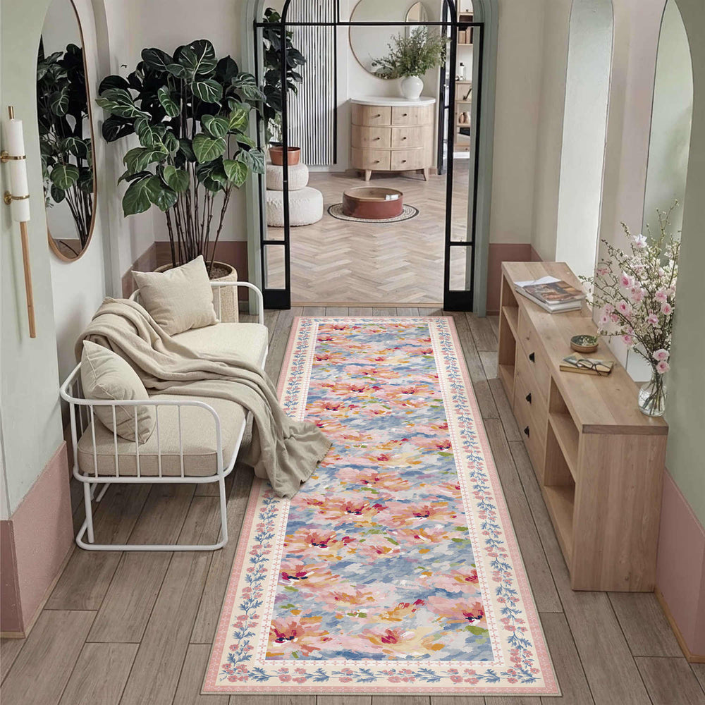 Lotus Bloom Modern Floral Pink Washable Area Rug – PureCozy