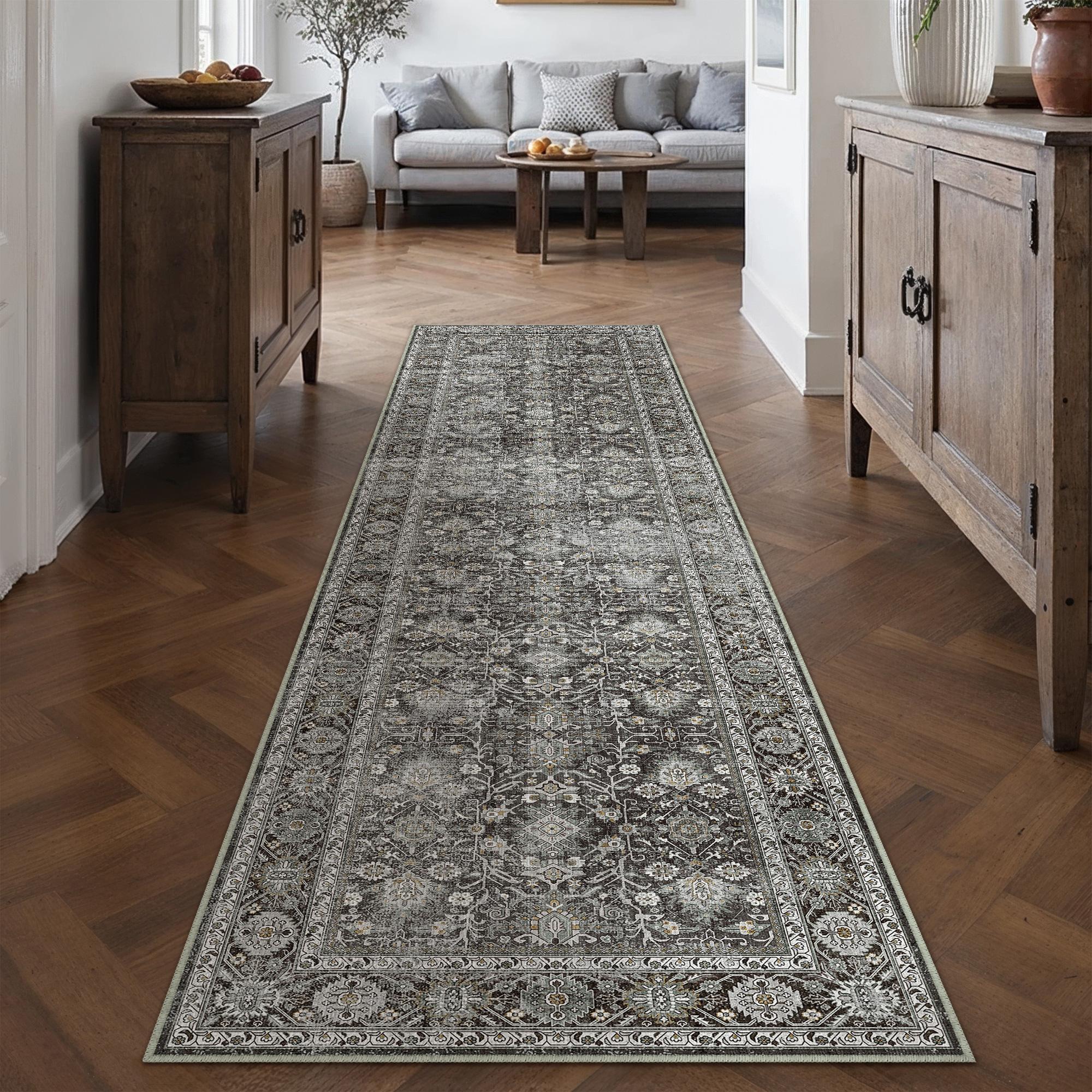 Selma Persian Vintage Black Short Pile Distressed Washable Rug