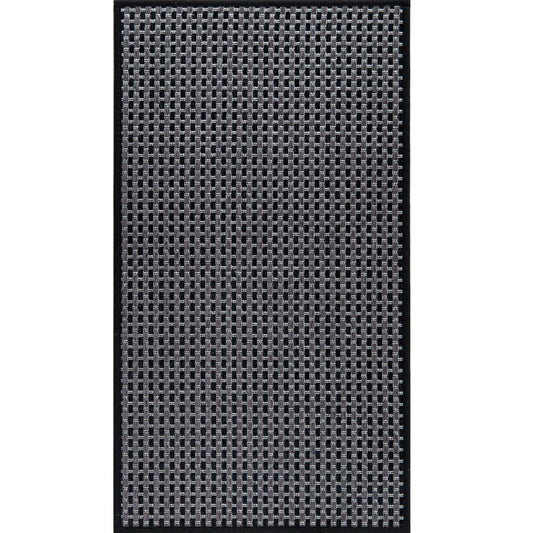 Nephthys Modern Solid Black Woven Machine Washable Kitchen Mat
