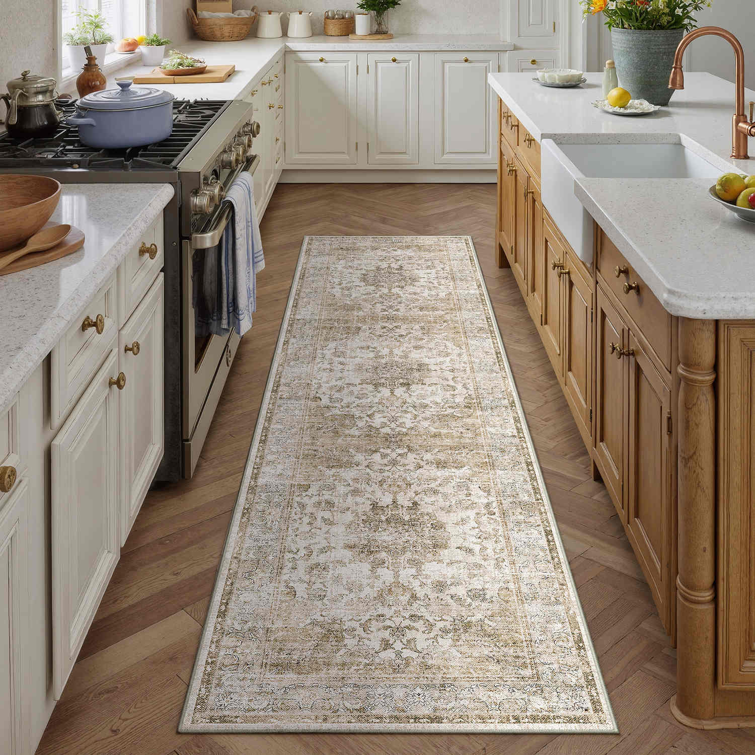 Velora Vintage Floral Brown Traditional Washable Rug – PureCozy