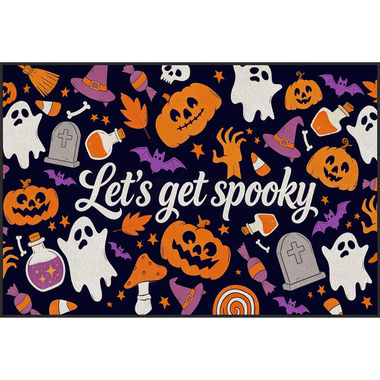 Halloween Gathering Ghost Black Washable Kitchen Mats Set