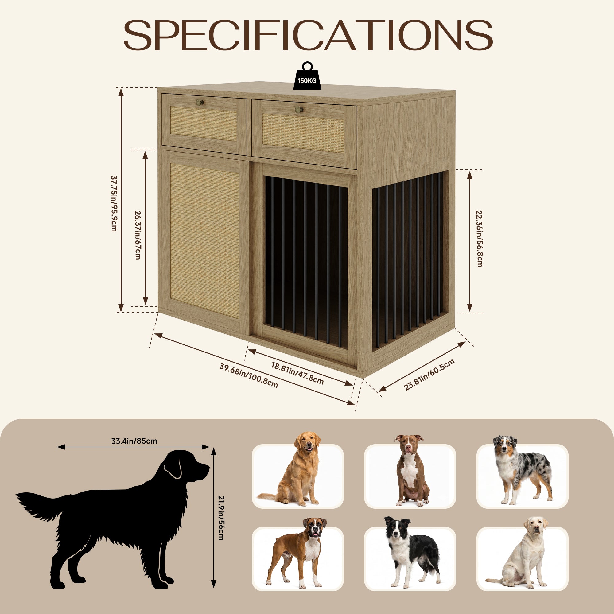 PureCozy Wooden Furniture Style Dog Crate With 1 Door