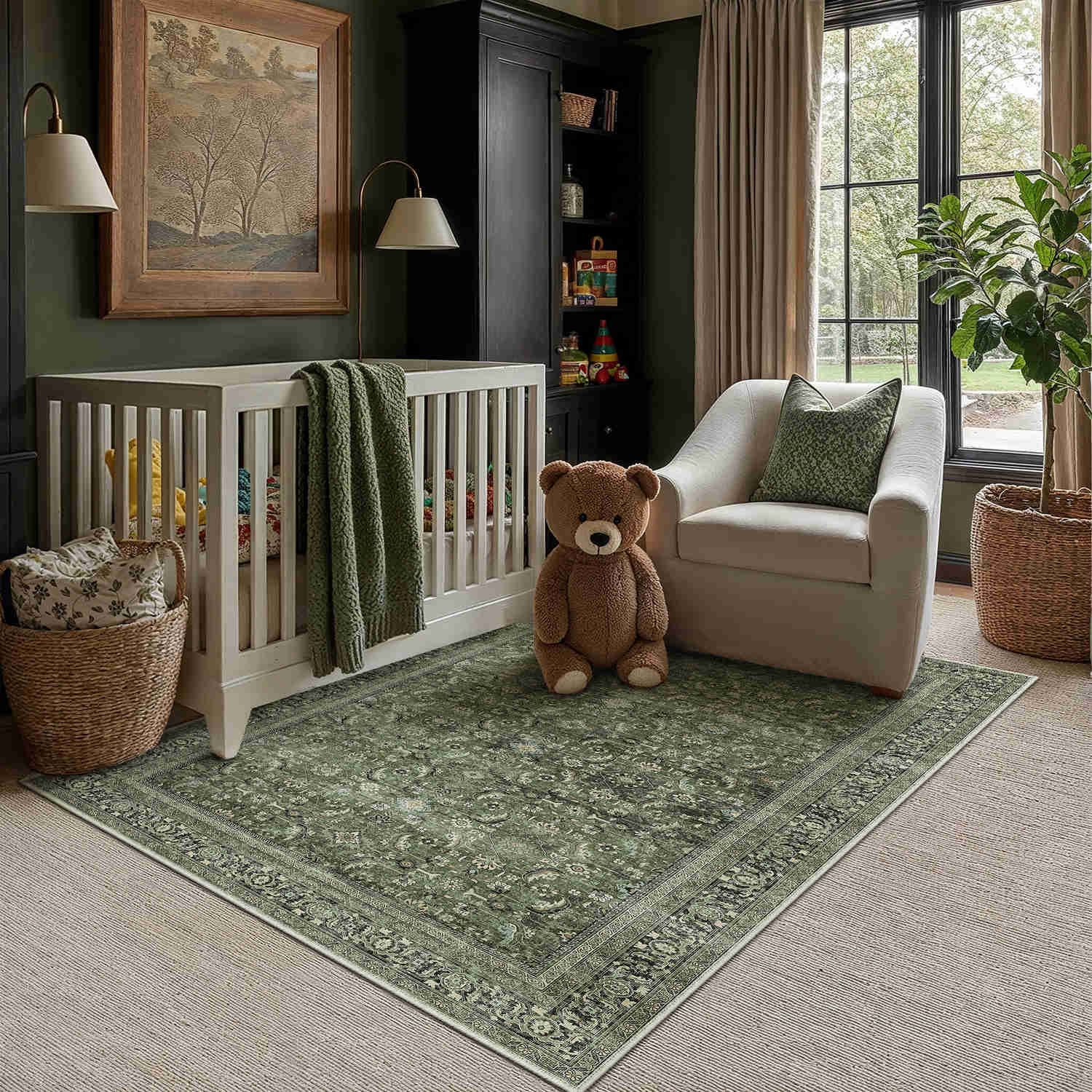 Amara Persian Vintage Green Short Pile Traditional Distressed