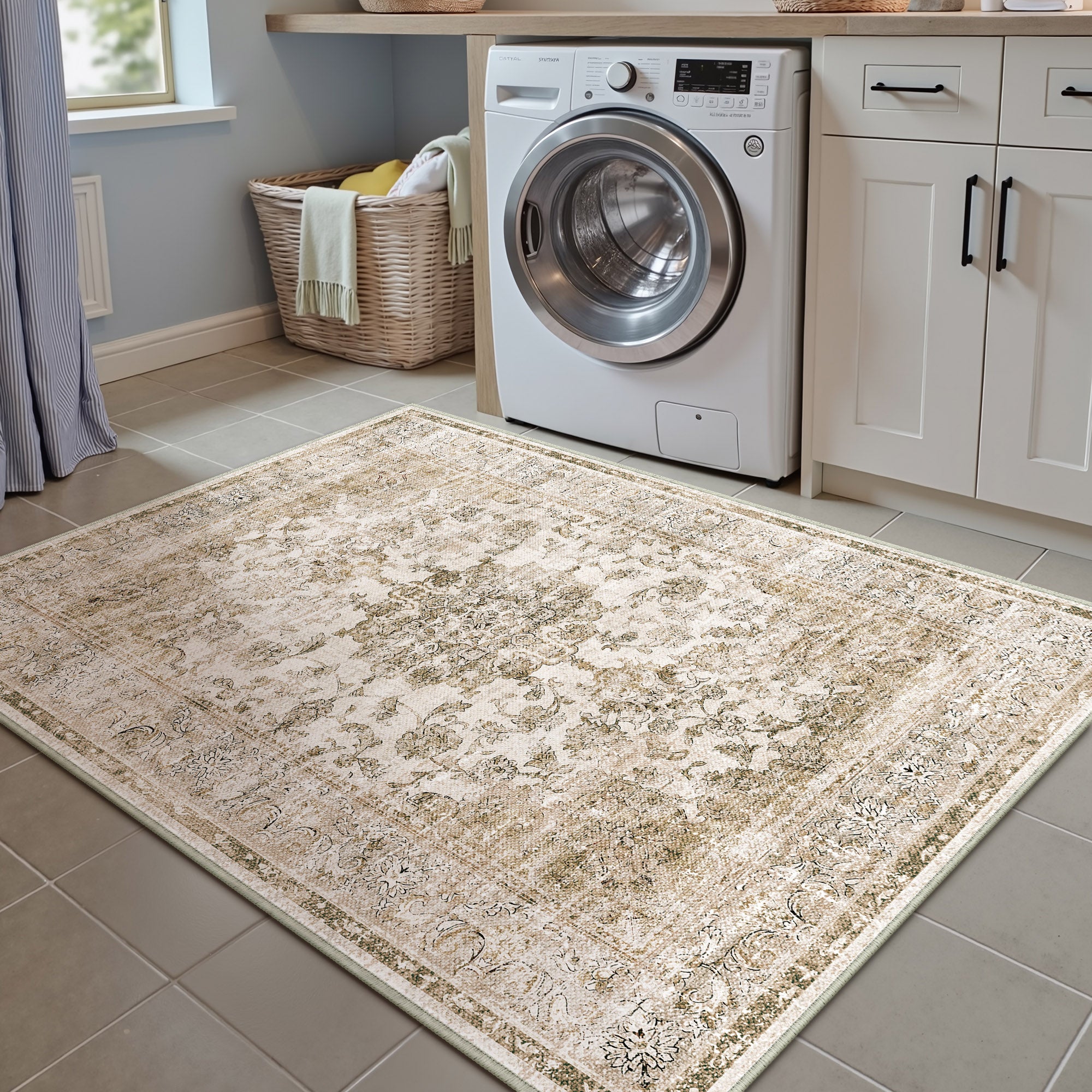 Velora Vintage Floral Brown Traditional Washable Rug – PureCozy