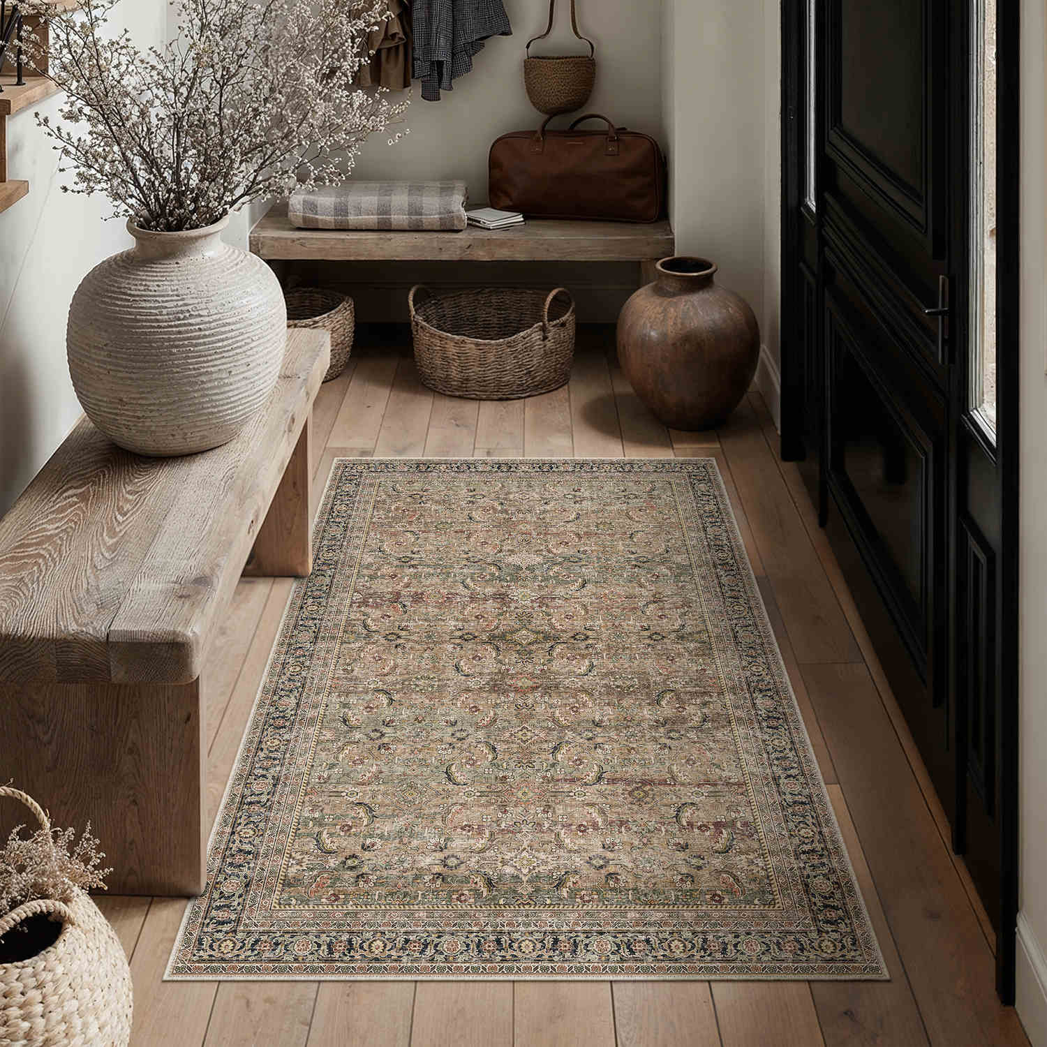Amara Persian Vintage Brown Short Pile Traditional Distressed