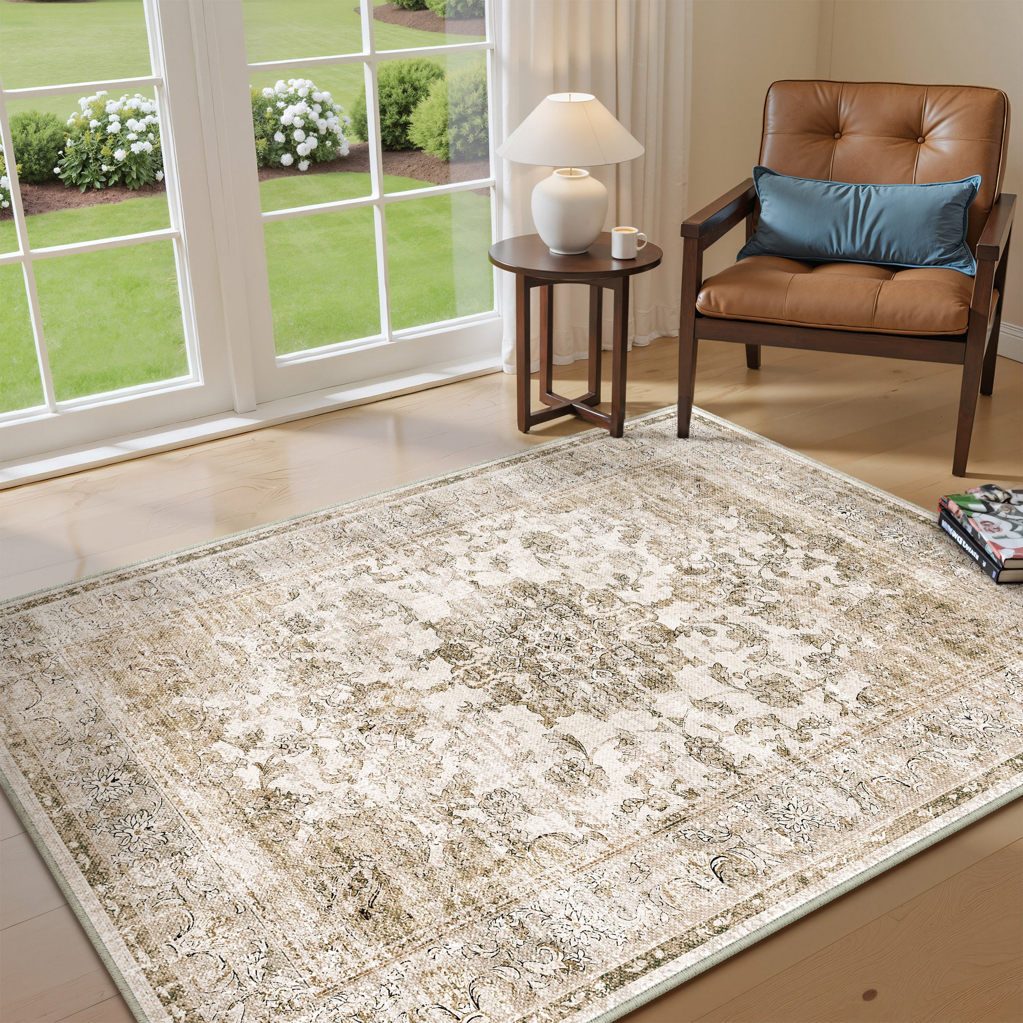 Velora Vintage Floral Brown Traditional Washable Rug – PureCozy