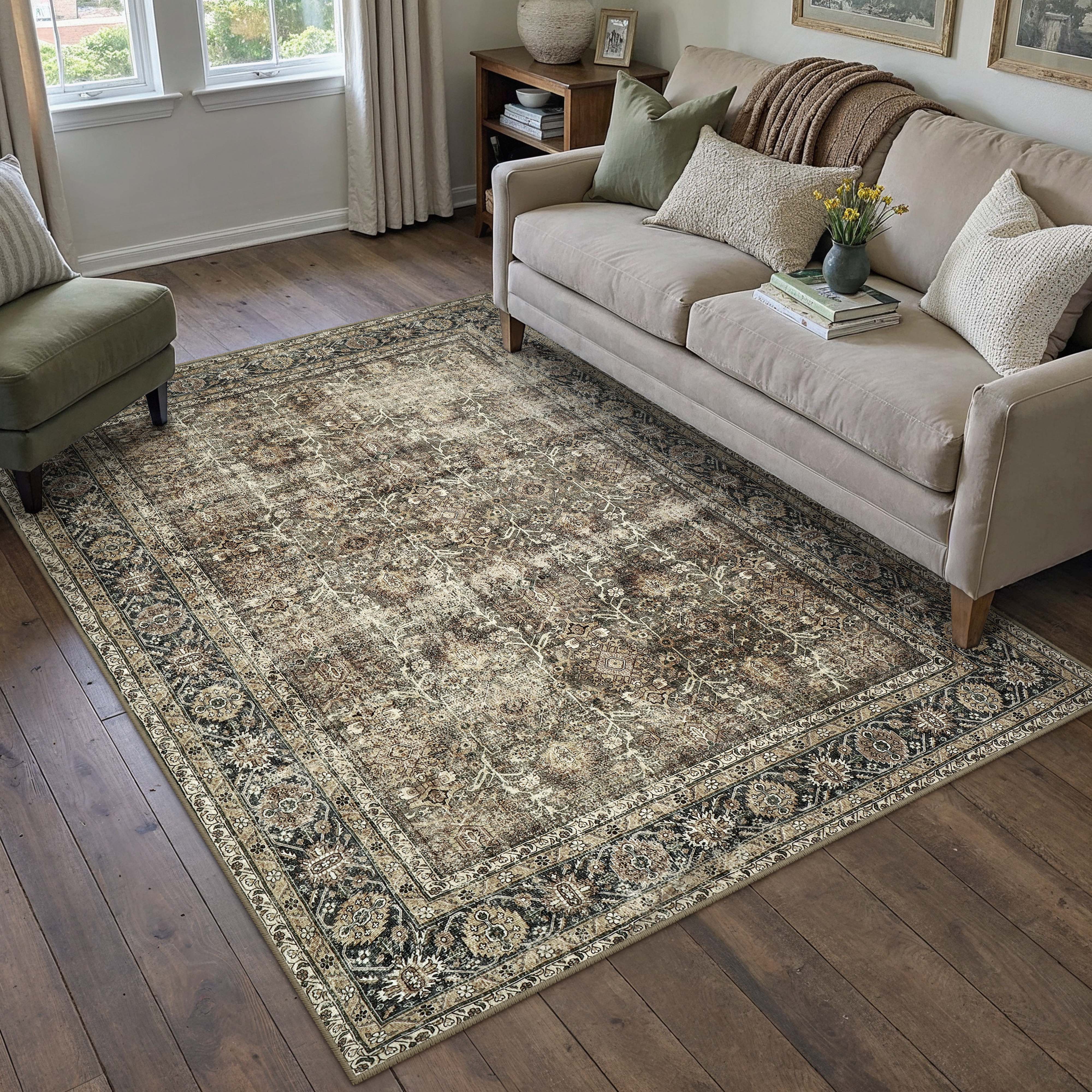 Selma Persian Vintage Brown Short Pile Distressed Washable Rug