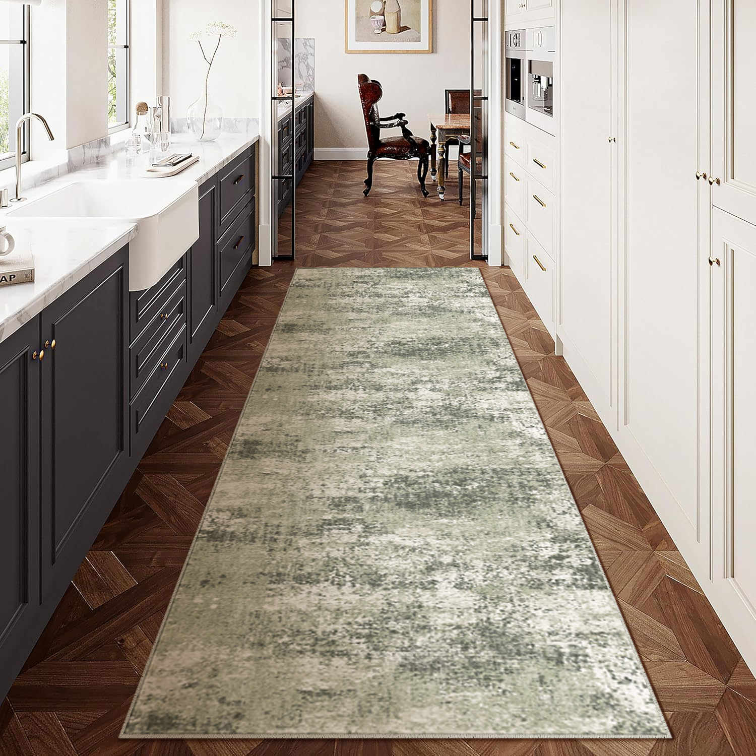 Misty Modern Abstract Green Machine Washable Rug – PureCozy