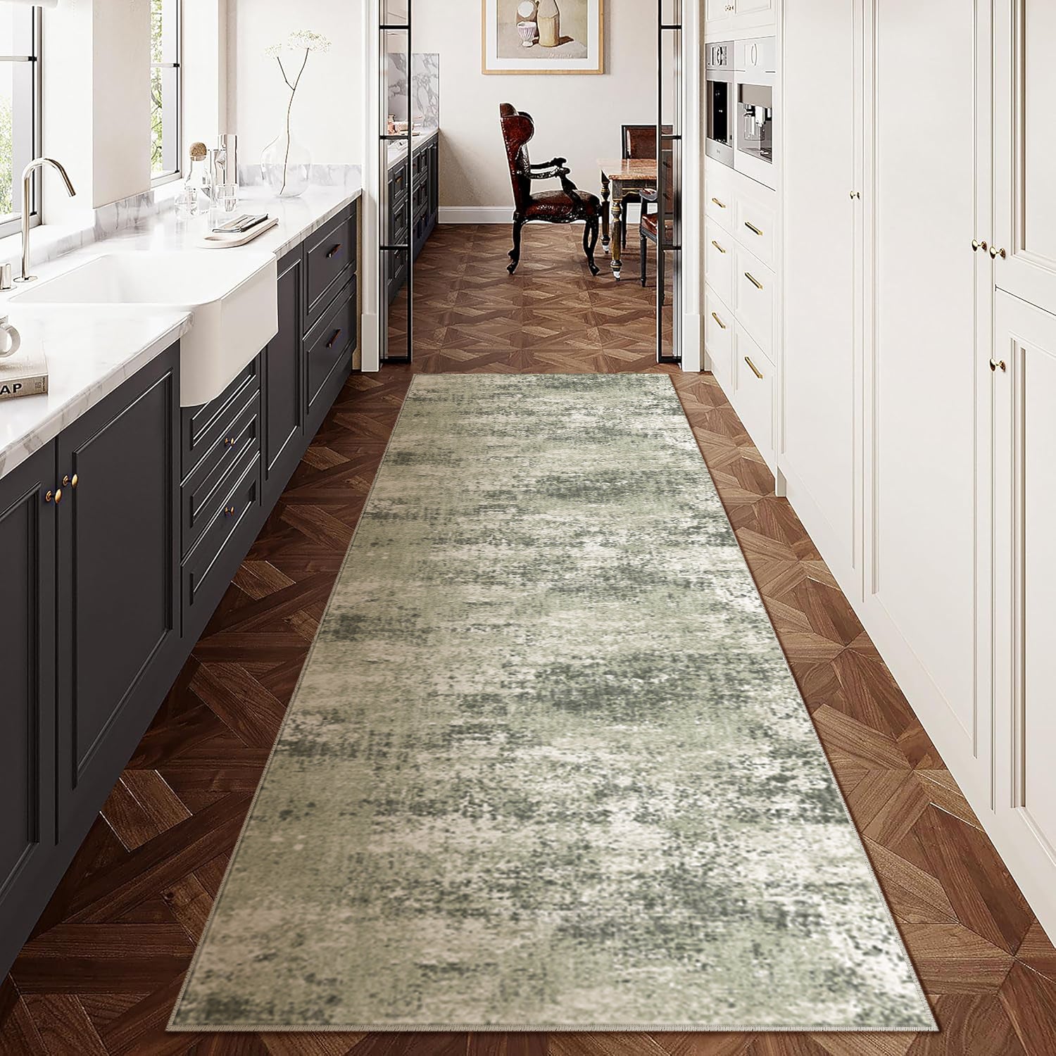 Misty Modern Abstract Green Machine Washable Rug – PureCozy
