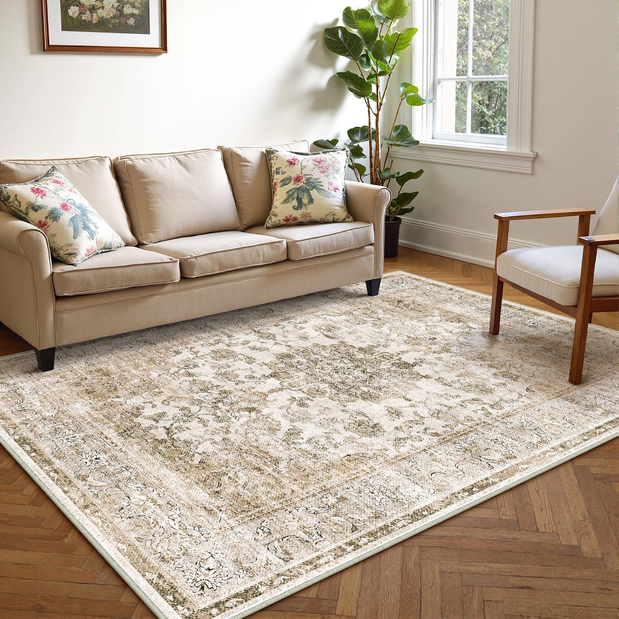 Velora Vintage Floral Brown Traditional Washable Rug – PureCozy