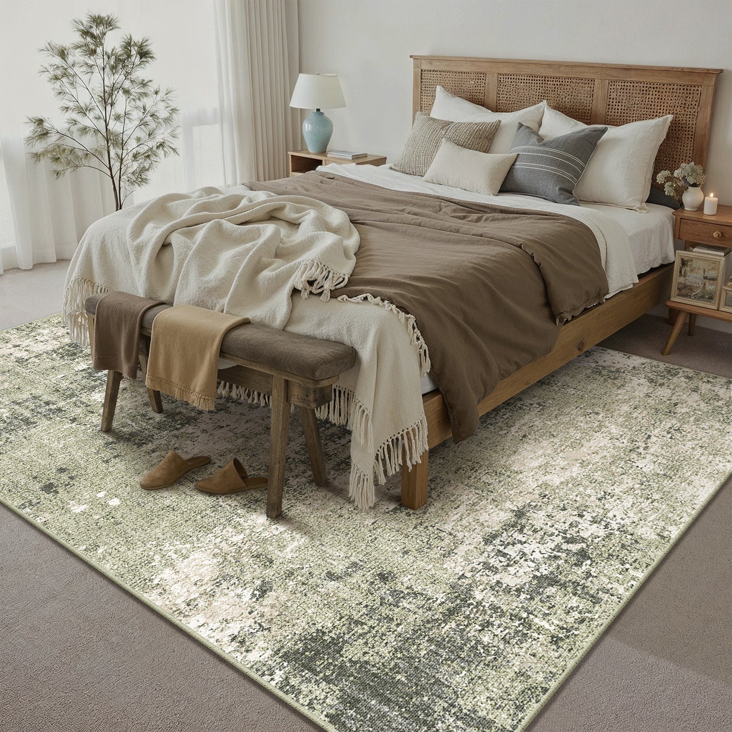 Misty Modern Abstract Green Machine Washable Rug – PureCozy
