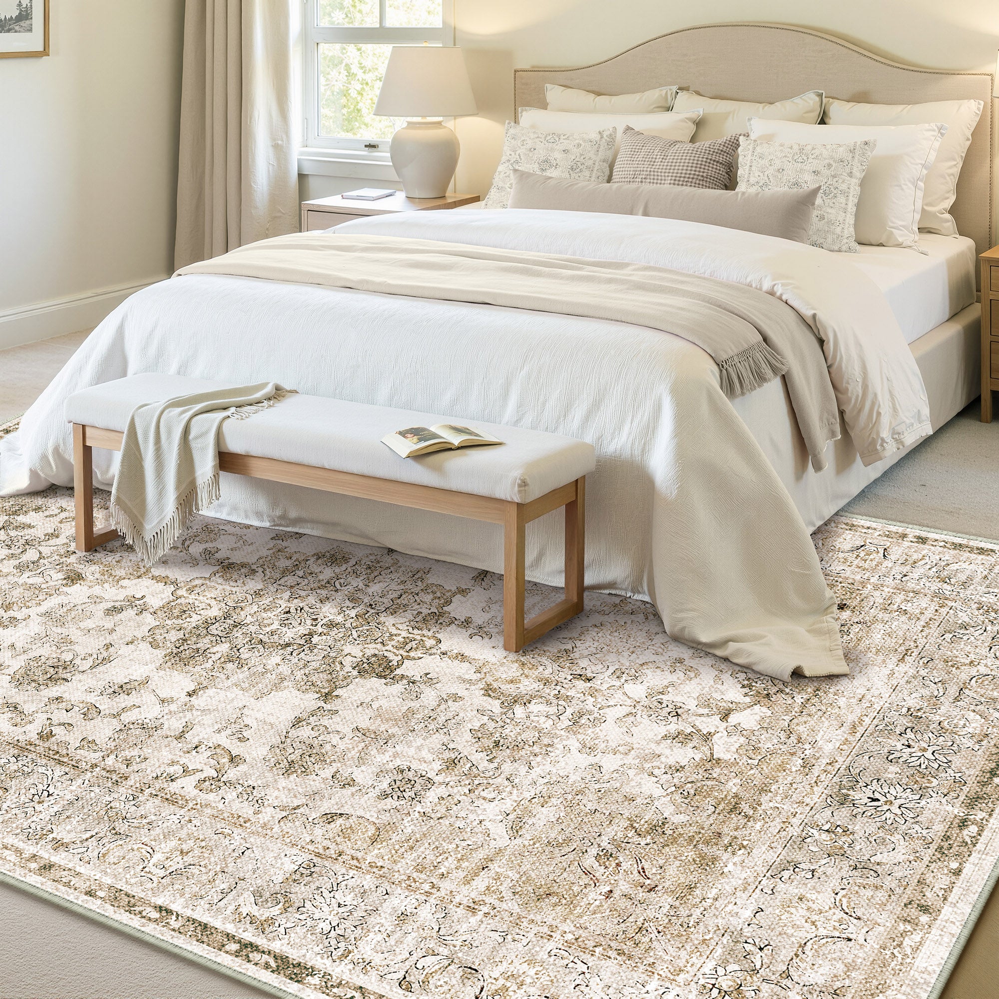 Velora Vintage Floral Brown Traditional Washable Rug – PureCozy