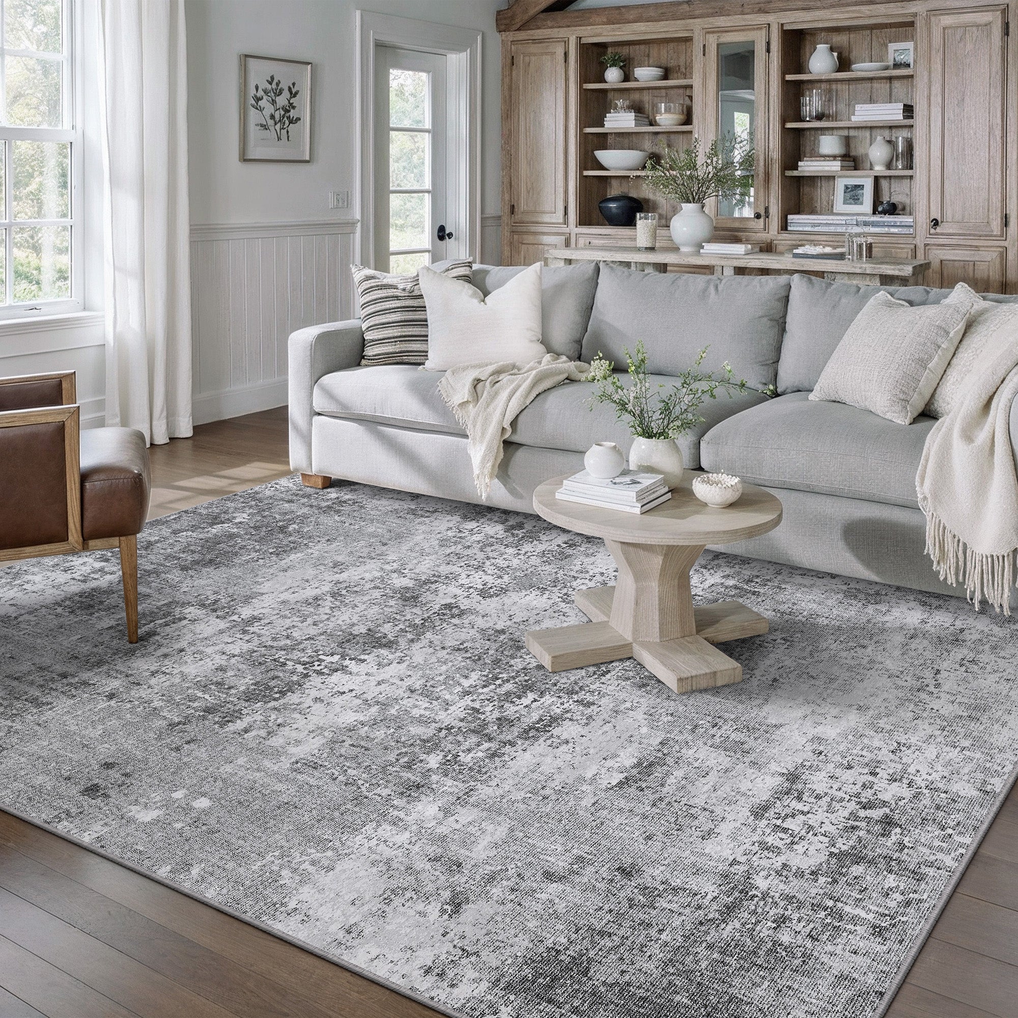 Misty Modern Abstract Gray Machine Washable Rug – PureCozy