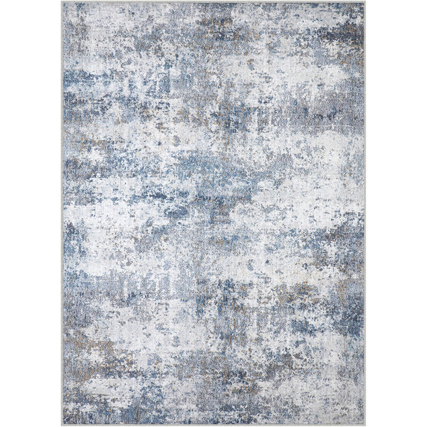 Dawn Modern Abstract Blue Short Pile Washable Rug