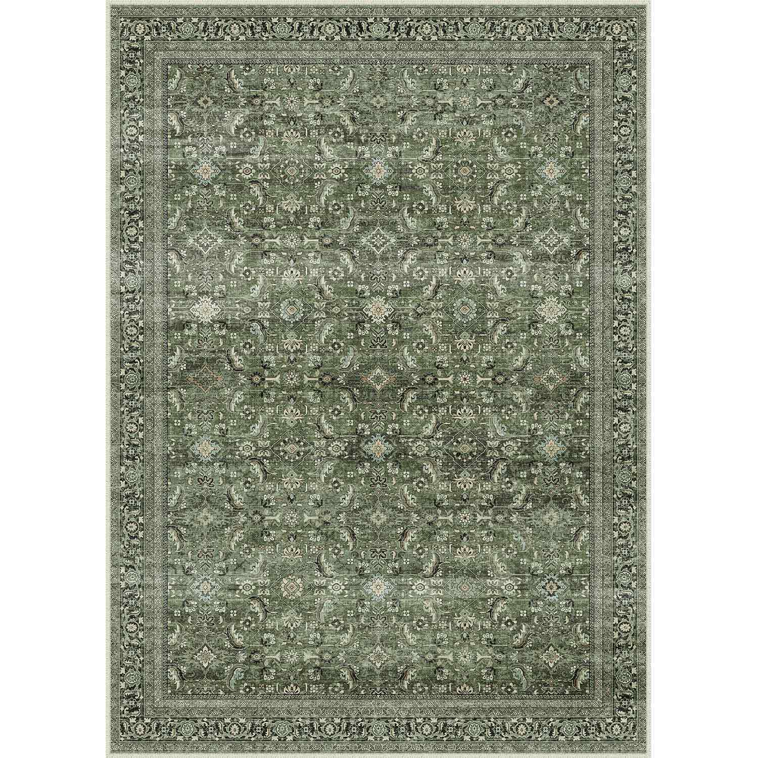 Amara Persian Vintage Green Short Pile Traditional Distressed