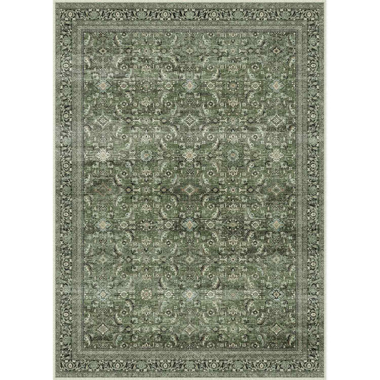 PureCozy Amara Persian Vintage Green Short Pile Traditional Distressed Washable Rug 