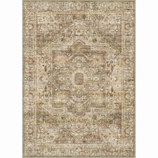 PureCozy Mandala Persian Retro Medallion Brown Short Pile Washable Rug