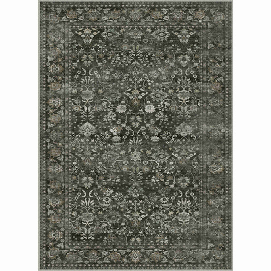 PureCozy Thorned Garden Persian Vintage Green Brown Traditional Washable Rug 