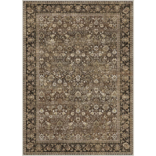 Thorned Garden Persian Vintage Brown Short Pile Traditional Washable Rug