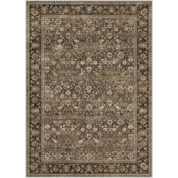 Thorned Garden Persian Vintage Brown Short Pile Traditional Washable Rug