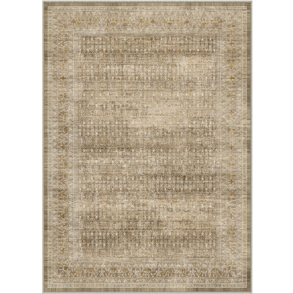 Houston Vintage Floral Brown Traditional Machine Washable Area Rug