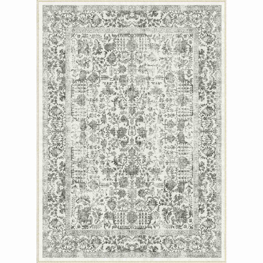 PureCozy Sylva Vintage Persian Floral Black Distressed Washable Rug