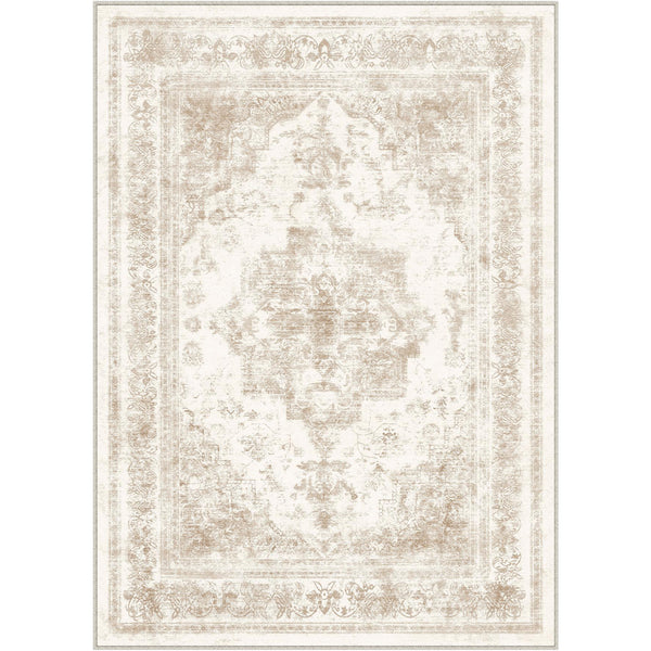 Nourah Vintage Persian Medallion Beige Distressed Washable Rug