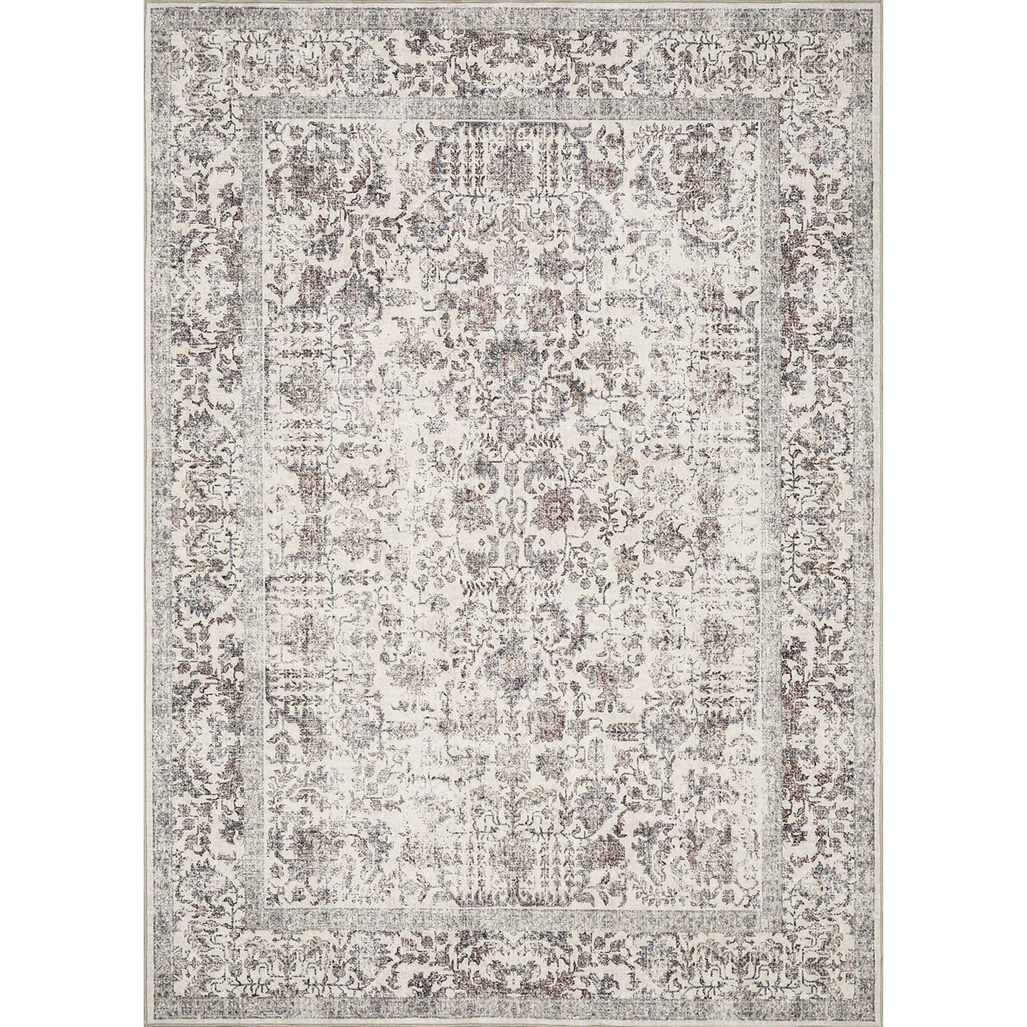 Sylva Vintage Persian Floral Taupe Distressed Washable Rug – PureCozy