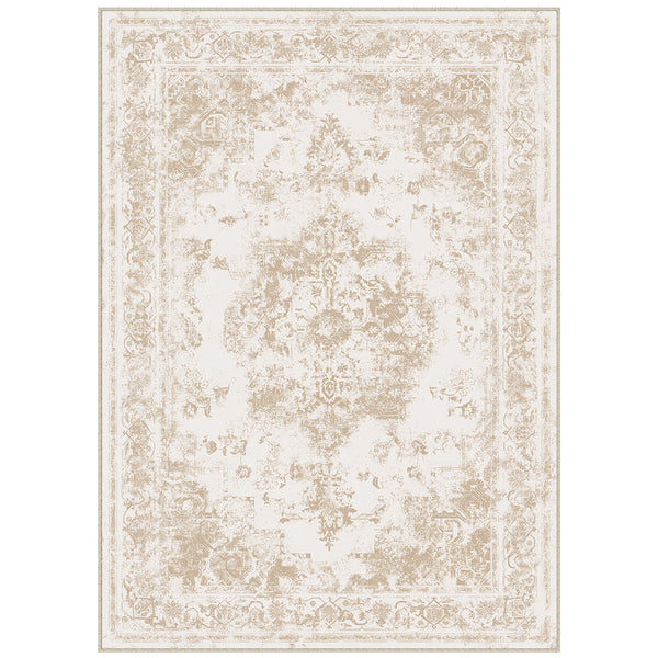 Jane Vintage Persian Medallion Beige Distressed Traditional Washable Rug