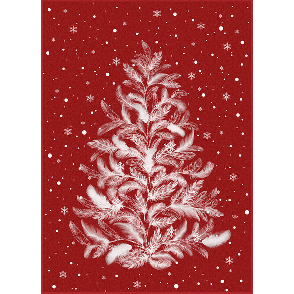 Feather Tree Christmas Red Washable Rug