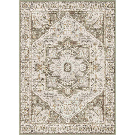 PureCozy Mandala Persian Retro Medallion Brown Short Pile Washable Rug