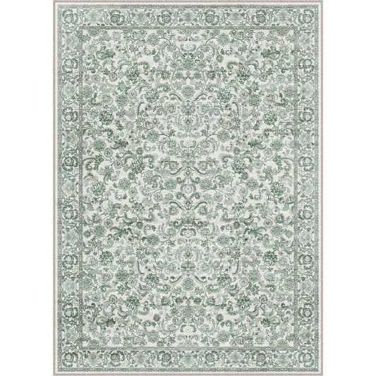 Forest Vintage Floral Green Short Pile Traditional Washable Rug
