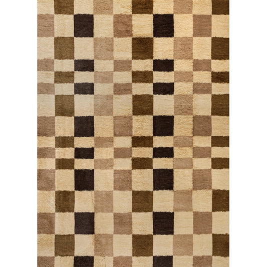 Mosaic Checkered Brown Shag Washable Rug