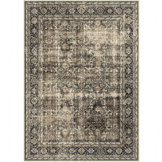 Selma Persian Vintage Brown Short Pile Distressed Washable Rug