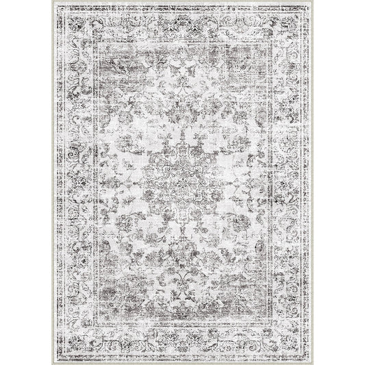 Velora Vintage Floral Gray Traditional Washable Rug