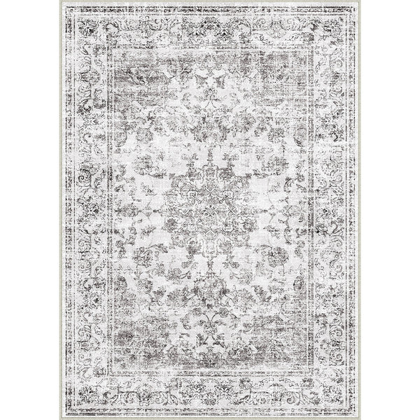 Velora Vintage Floral Grey Traditional Washable Rug