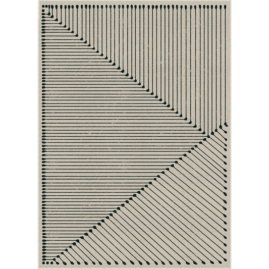 Serene Angle Black Beige Herringbone Washable Indoor Outdoor Rug