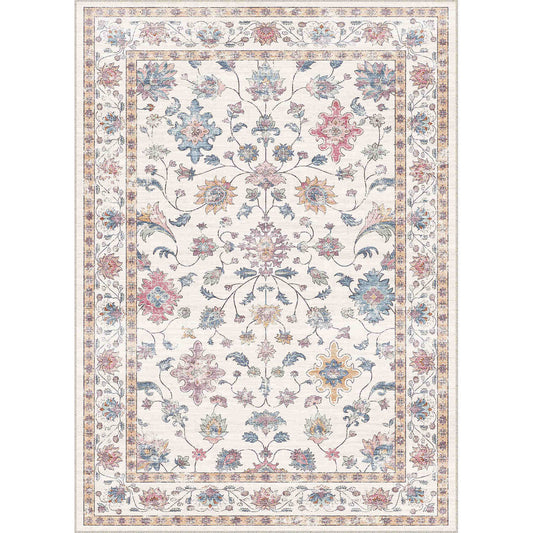 PureCozy Secret Garden Modern Floral Beige Machine Washable Area Rug 