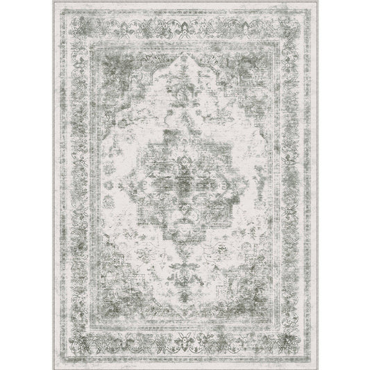 Nourah Vintage Persian Medallion Gray Distressed Washable Rug