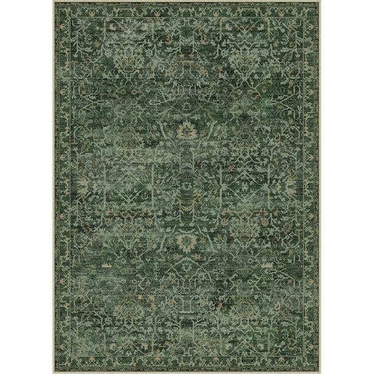 Abadan Persian Vintage Green Short Pile Distressed Washable Rug