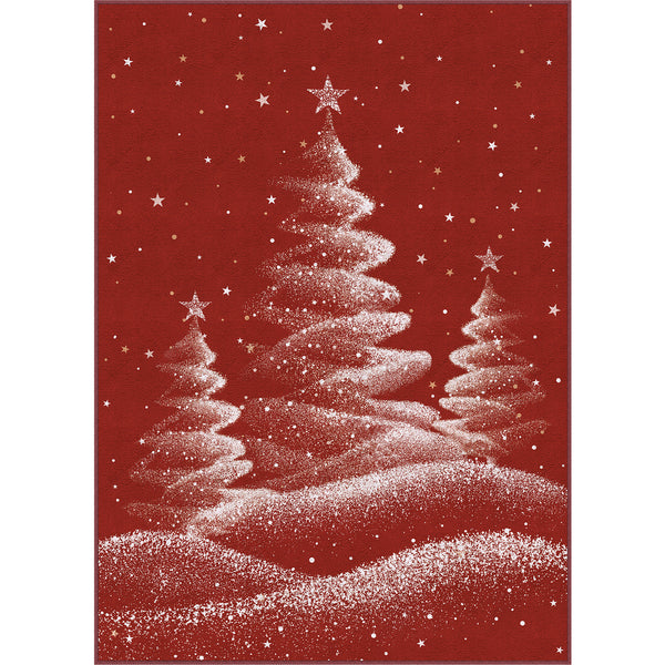 Glow Tree Christmas Red Washable Rug