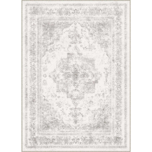 PureCozy Nourah Vintage Persian Medallion Light Gray Distressed Washable Rug
