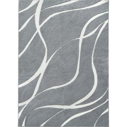 Fluid Modern Geometric Gray Shag Washable Rug