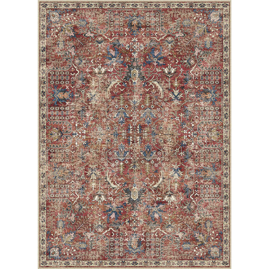 Hamam Vintage Persian Red Machine Washable Short Pile Washable Rug 