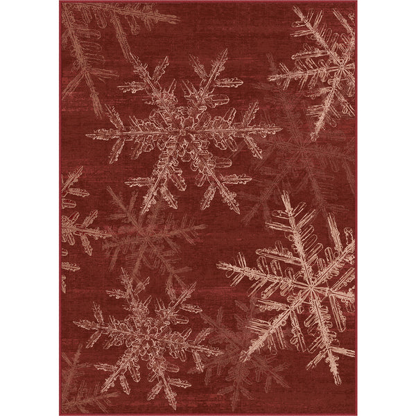 Snowflake Christmas Red Washable Rug