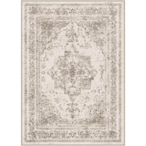 Nourah Vintage Persian Medallion Taupe Distressed Washable Rug