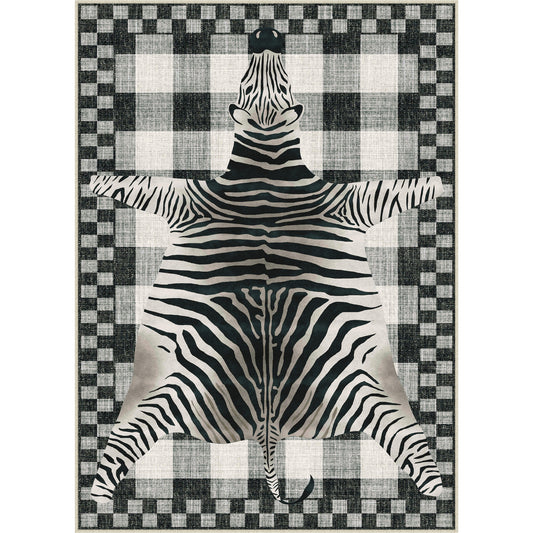 Savanna Zebra Modern Animal Black White Washable Rug
