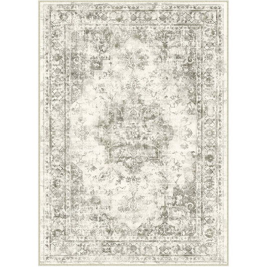 Ethereal Vintage Persian Medallion Gray Distressed Traditional Washable Rug