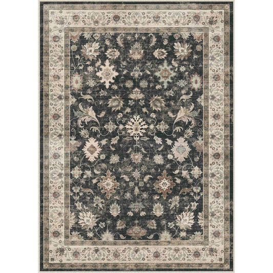 PureCozy Secret Garden Modern Floral Black Machine Washable Area Rug 