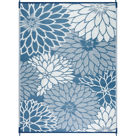Shadow Bloom Modern Floral Blue Outdoor Rug